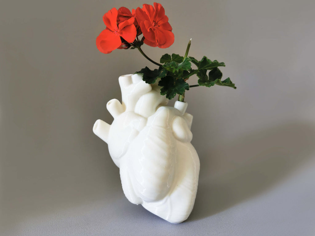 Vase Herzform mit Rose als Anatomisches Herz Deko 