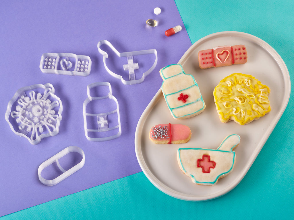 Pharmacy Cookie Cutters Biocraftlab with iced Cookies